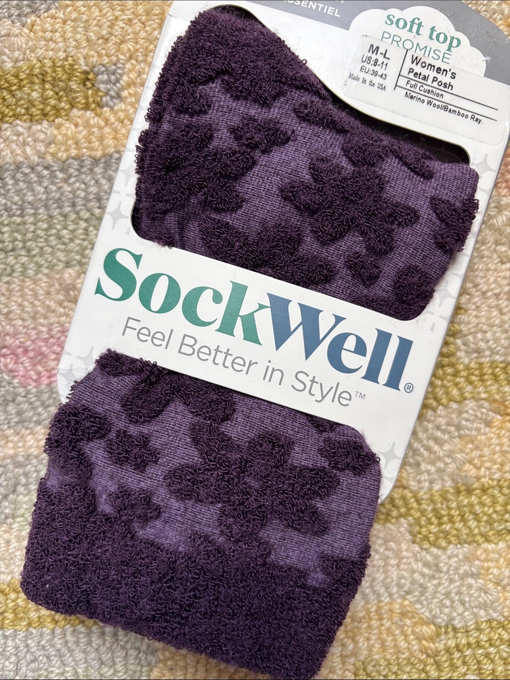 SockWell Essential Comfort Petal Posh BlackBerry Socks NWT women’s size M-L